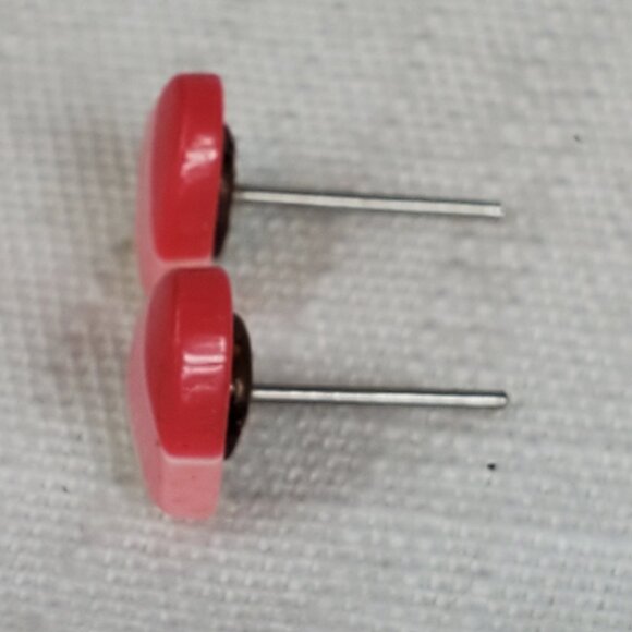 Tiny Pink Stripe White Heart Post Stud Earrings - Picture 3 of 6